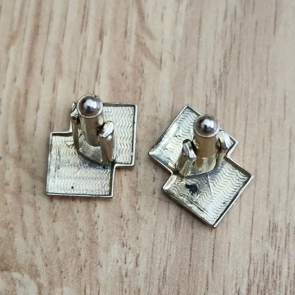 Men's Vintage Gold Tone Square Cufflinks Geometric Modernist Swivel Back Set